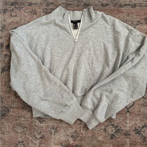 Forever 21 Gray Cropped Zip Up Sweater